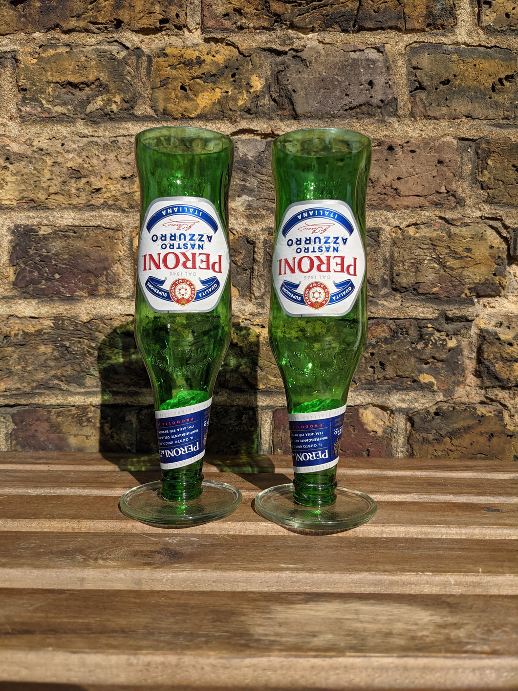 Peroni beer bottle tall glasses