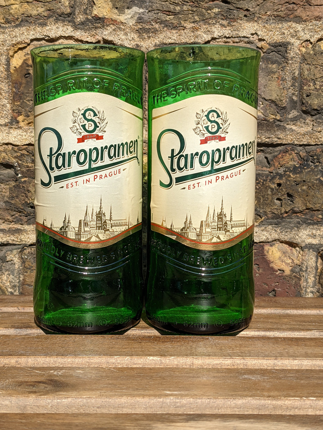Staropramen beer bottle tumblers (pair)