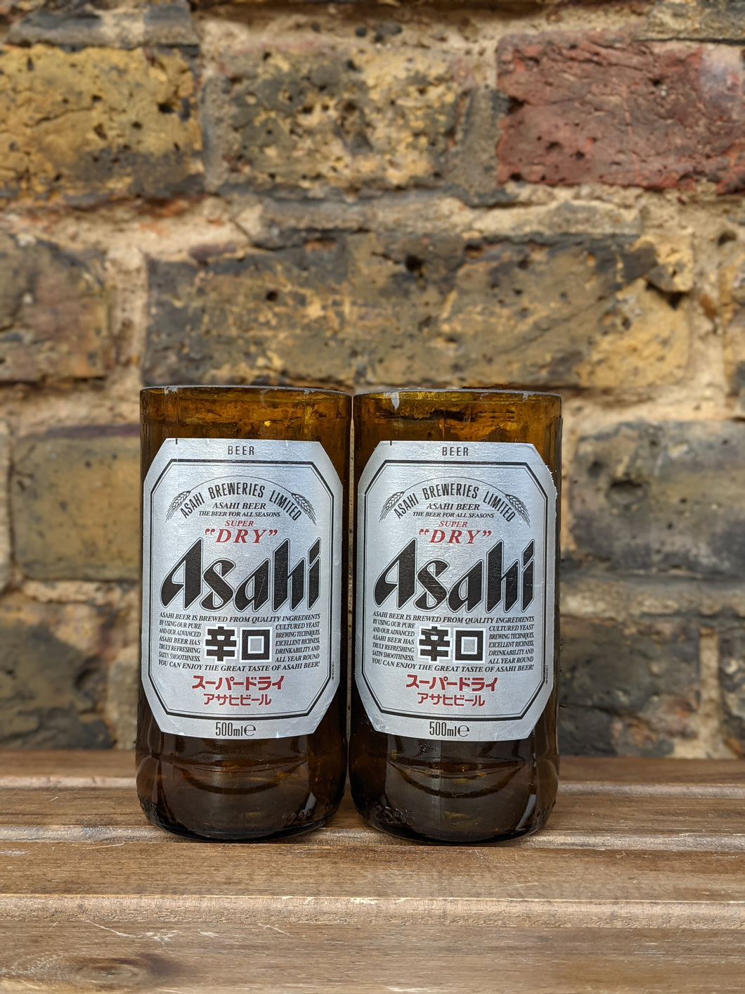 Asahi beer bottle tumblers (pair)